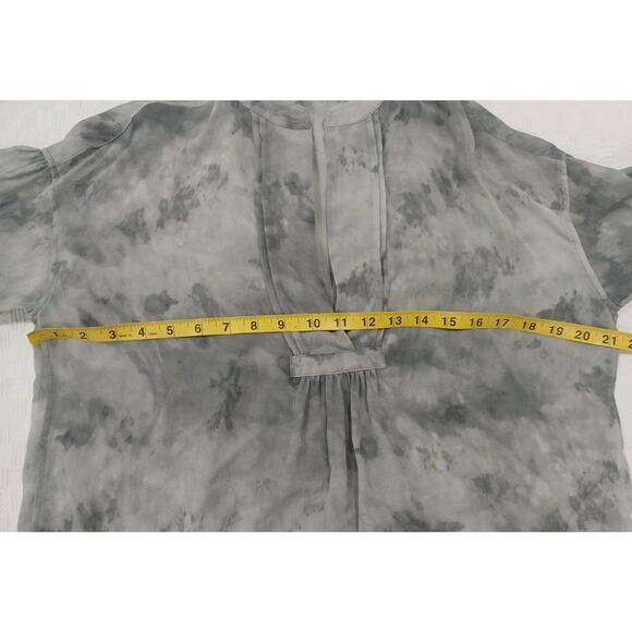 VINCE WATERCOLOR MARBLED SHIRRED 100%SILK BLOUSE TOP DARK‎ SMOKE GREY S - Picture 5 of 9